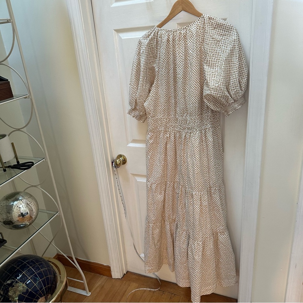 Anthropologie The Somerset Maxi Dress Puff-Sleeve Edition white tan polka dot XL - Picture 11 of 12